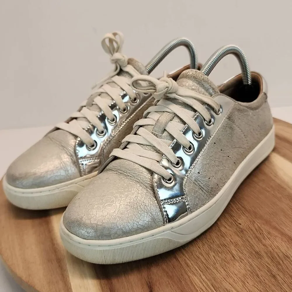 Womens Johnston & Murphy Emerson Lace-up Silver/White Crackle Leather Sneakers 8